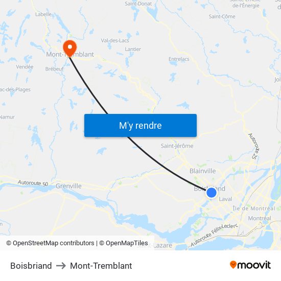 Boisbriand to Mont-Tremblant map