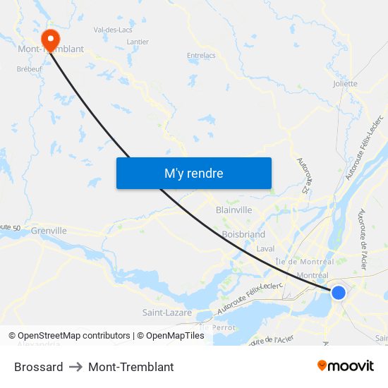 Brossard to Mont-Tremblant map