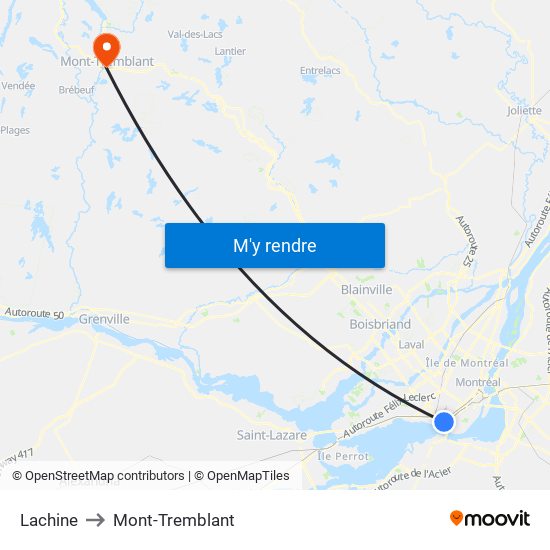 Lachine to Mont-Tremblant map