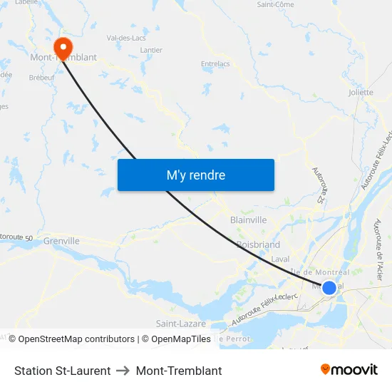 Station St-Laurent to Mont-Tremblant map
