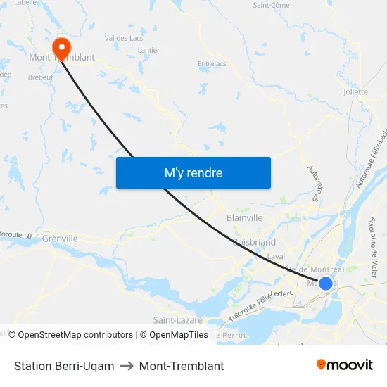 Station Berri-Uqam to Mont-Tremblant map