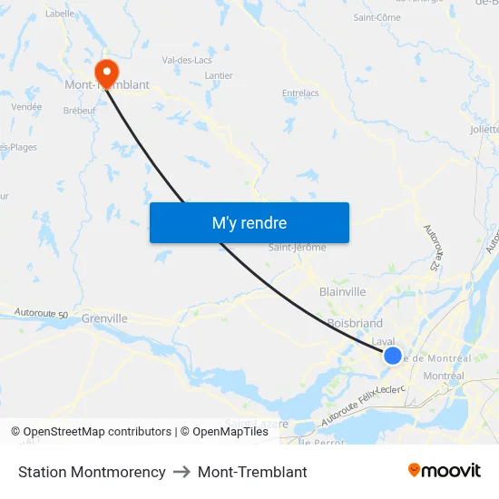 Station Montmorency to Mont-Tremblant map