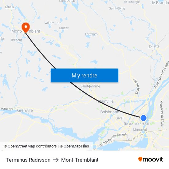 Terminus Radisson to Mont-Tremblant map