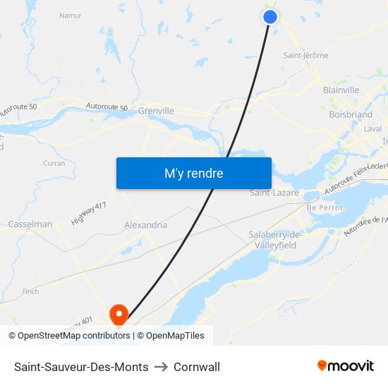 Saint-Sauveur-Des-Monts to Cornwall map