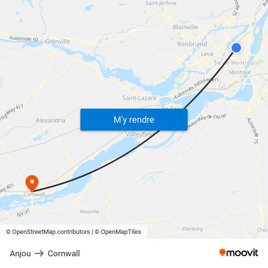 Anjou to Cornwall map