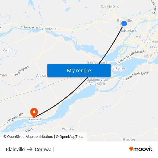 Blainville to Cornwall map