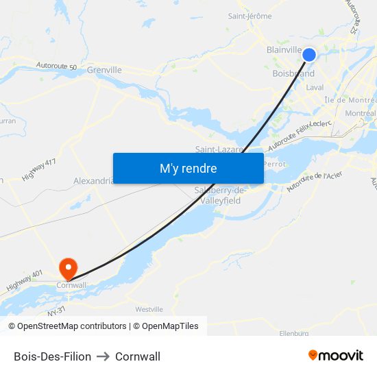 Bois-Des-Filion to Cornwall map