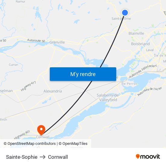 Sainte-Sophie to Cornwall map