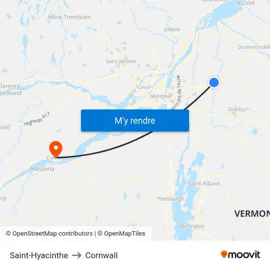 Saint-Hyacinthe to Cornwall map