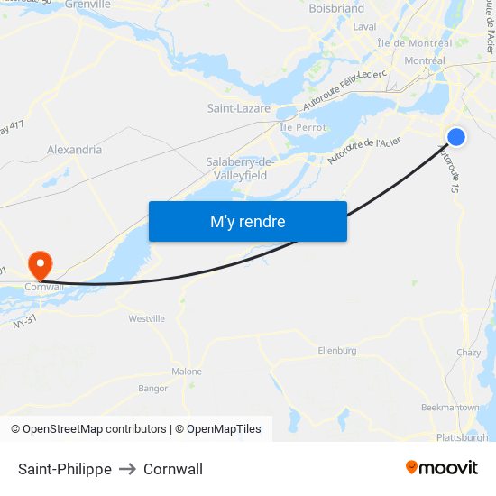 Saint-Philippe to Cornwall map