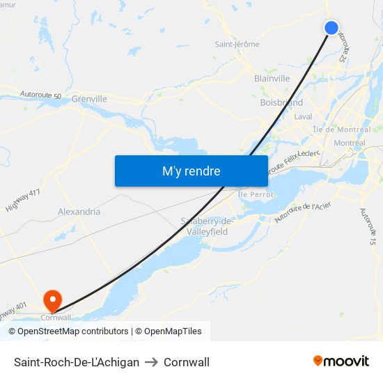 Saint-Roch-De-L'Achigan to Cornwall map