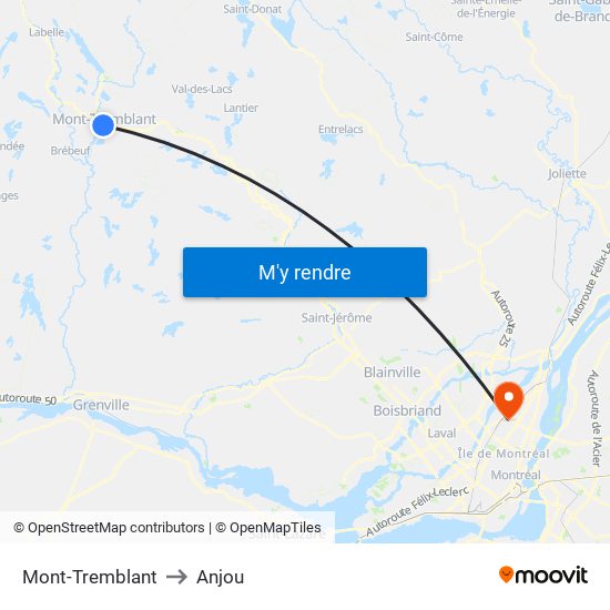 Mont-Tremblant to Anjou map