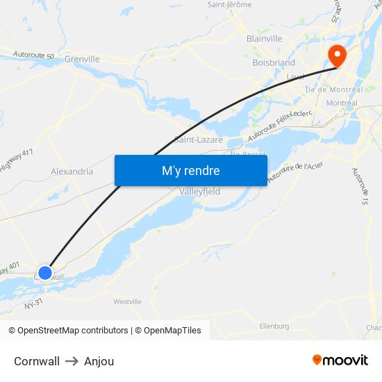 Cornwall to Anjou map