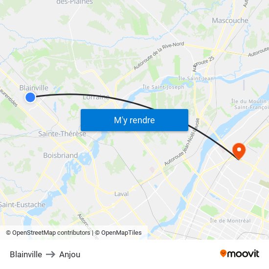 Blainville to Anjou map