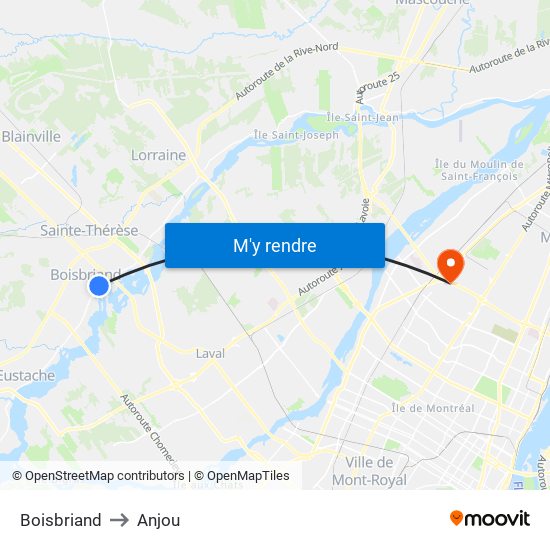 Boisbriand to Anjou map