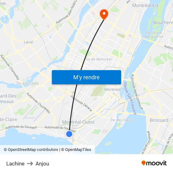 Lachine to Anjou map