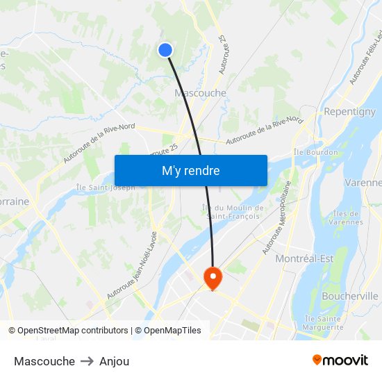 Mascouche to Anjou map