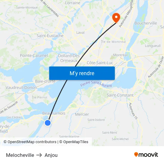 Melocheville to Anjou map