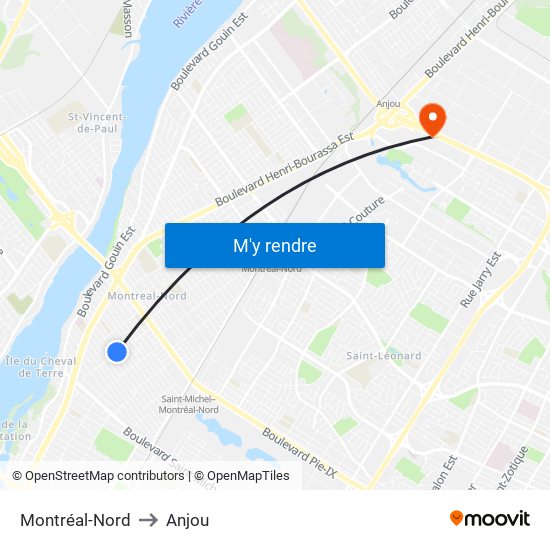 Montréal-Nord to Anjou map