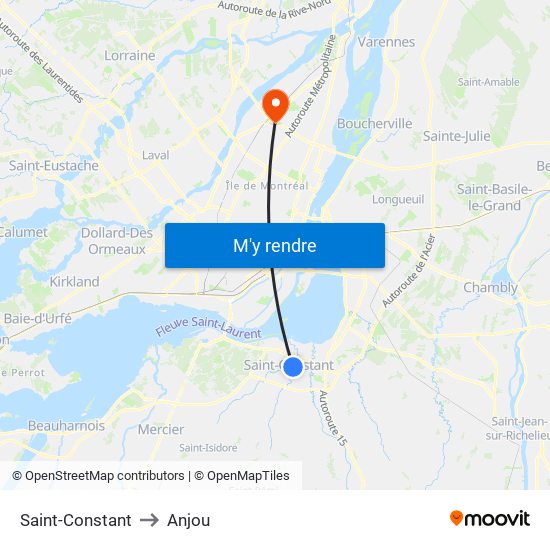 Saint-Constant to Anjou map