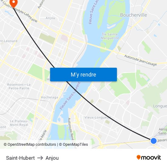 Saint-Hubert to Anjou map