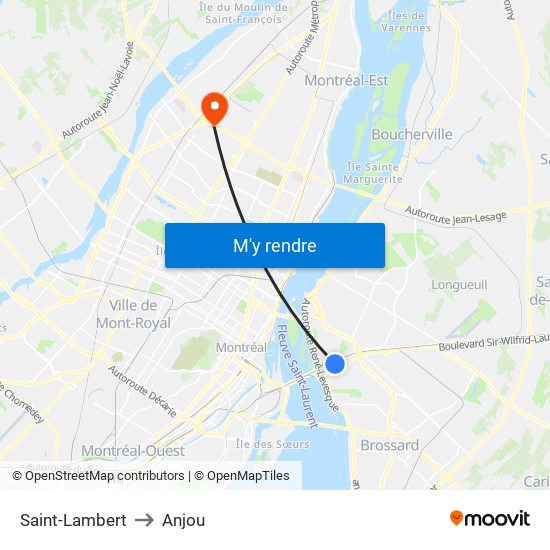 Saint-Lambert to Anjou map