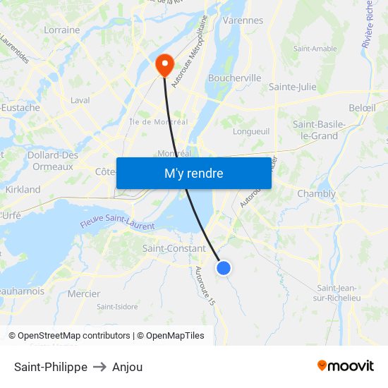 Saint-Philippe to Anjou map