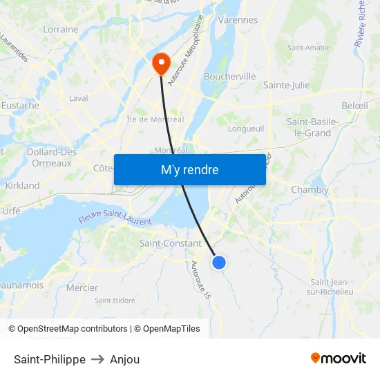 Saint-Philippe to Anjou map