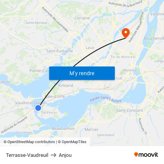 Terrasse-Vaudreuil to Anjou map