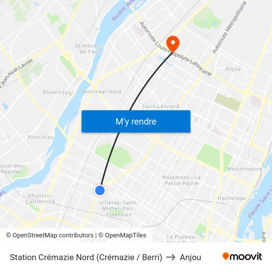 Station Crémazie Nord (Crémazie / Berri) to Anjou map