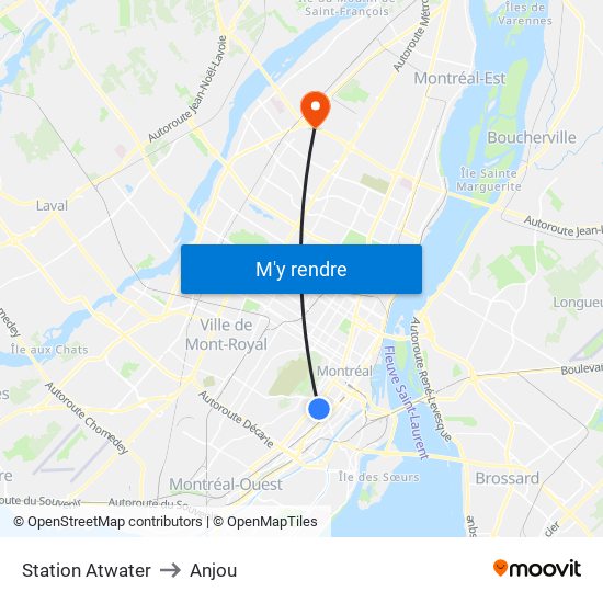 Station Atwater to Anjou map