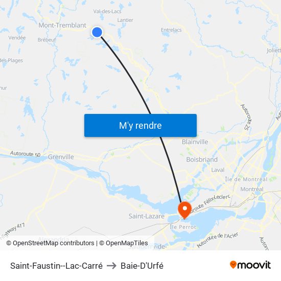 Saint-Faustin--Lac-Carré to Baie-D'Urfé map