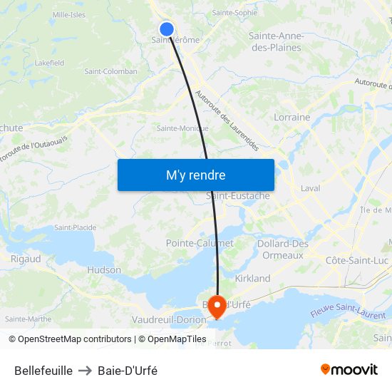 Bellefeuille to Baie-D'Urfé map