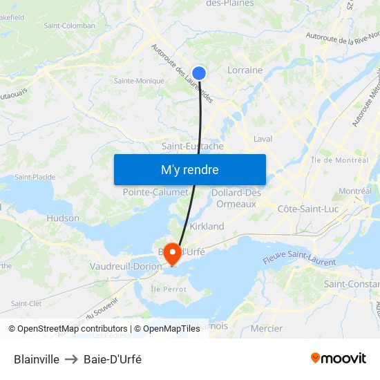 Blainville to Baie-D'Urfé map