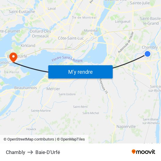 Chambly to Baie-D'Urfé map