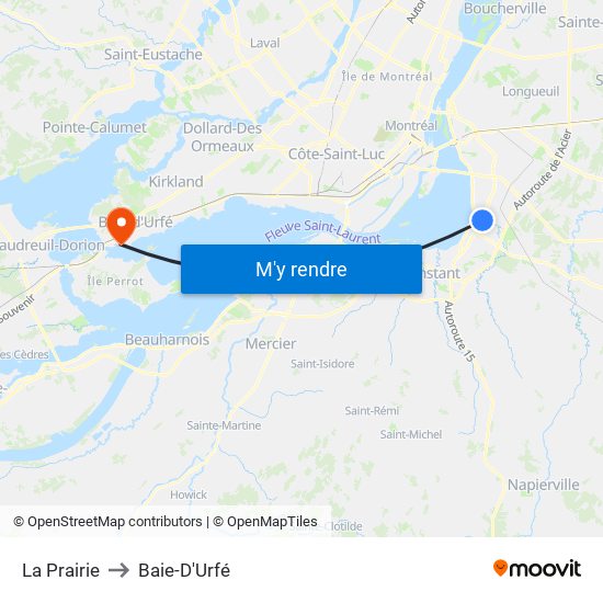 La Prairie to Baie-D'Urfé map
