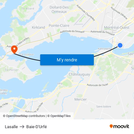 Lasalle to Baie-D'Urfé map