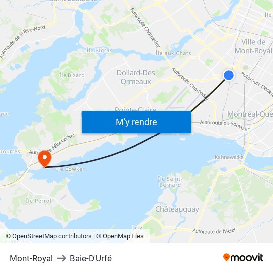 Mont-Royal to Baie-D'Urfé map