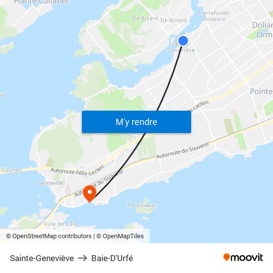 Sainte-Geneviève to Baie-D'Urfé map