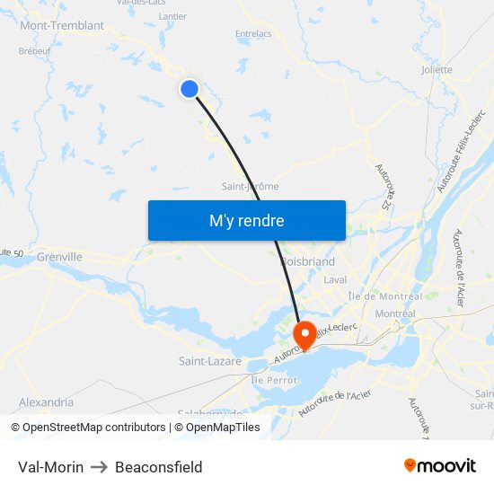 Val-Morin to Beaconsfield map