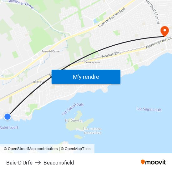 Baie-D'Urfé to Beaconsfield map