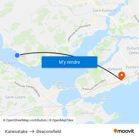 Kanesatake to Beaconsfield map