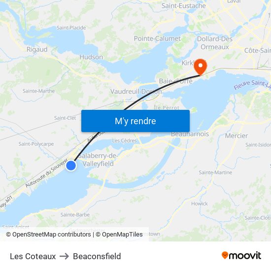 Les Coteaux to Beaconsfield map