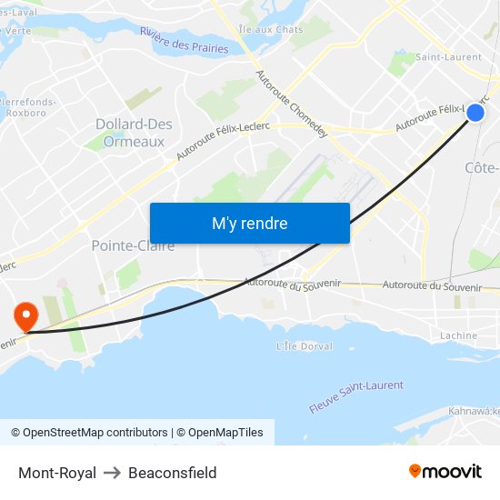 Mont-Royal to Beaconsfield map