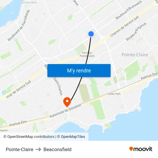 Pointe-Claire to Beaconsfield map