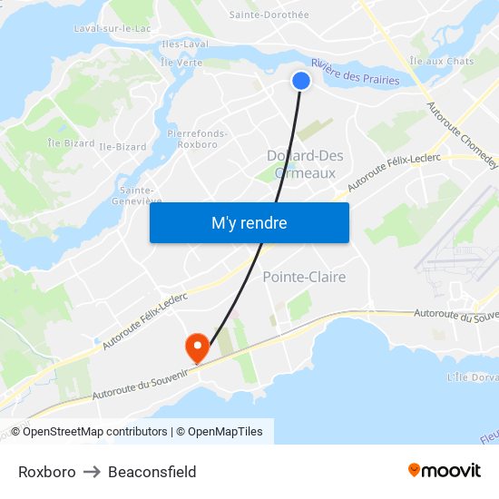 Roxboro to Beaconsfield map