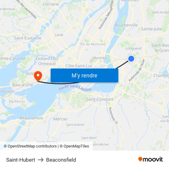 Saint-Hubert to Beaconsfield map