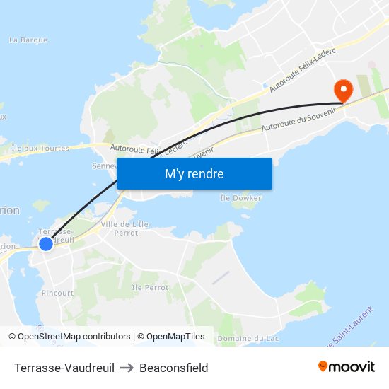 Terrasse-Vaudreuil to Beaconsfield map