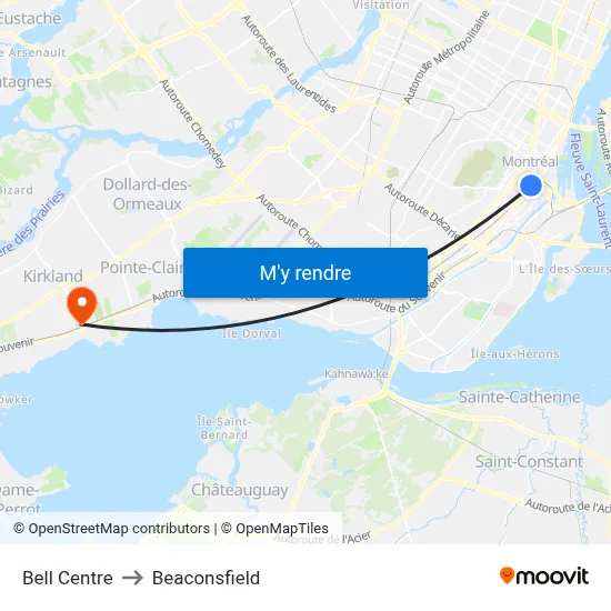 Bell Centre to Beaconsfield map