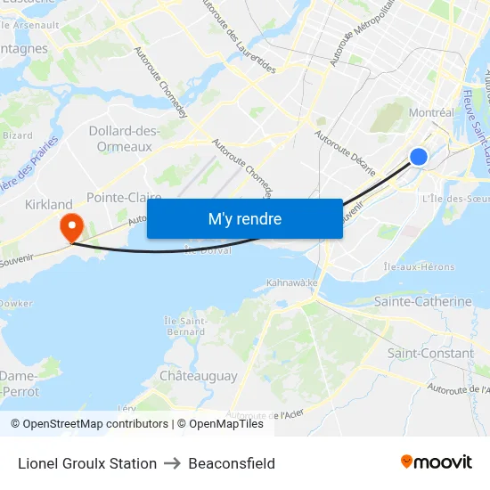 Lionel Groulx Station to Beaconsfield map